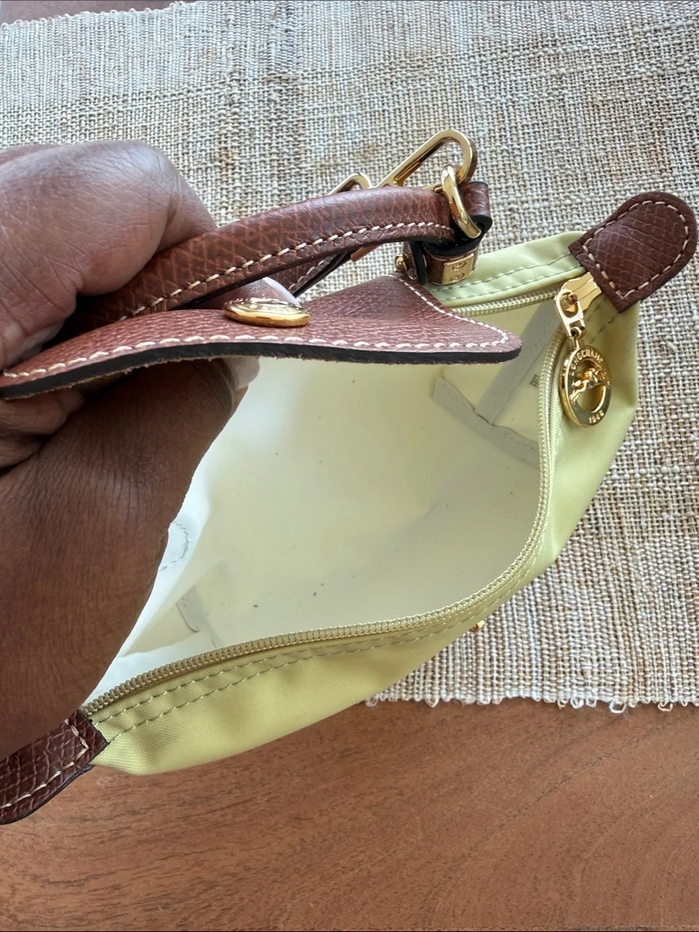 Longchamp Crossbody Bag in Light Green with Brown Trim and Gold Hardware - Picture 4 of 5